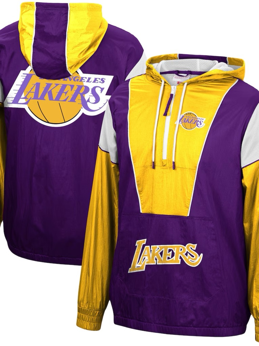 Mitchell & Ness LA Lakers Purple and Gold Quarter Zip Windbreaker Jacket Hoodie